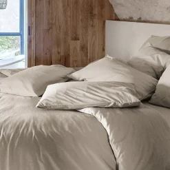Linnea Drap housse PALACE pur coton lavé 180x200 cm bonnet 35 cm uni beige lin Outlet