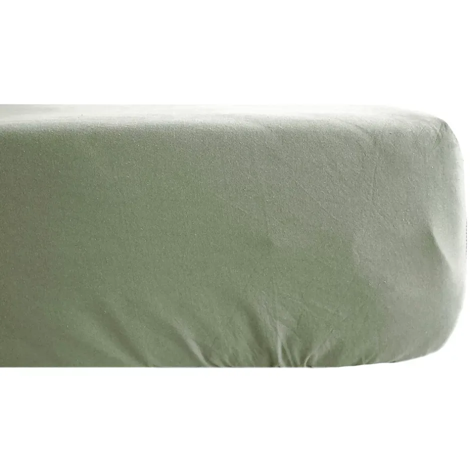 Linnea Drap housse PALACE pur coton lavé 180x200 cm bonnet 35 cm uni vert sauge Online