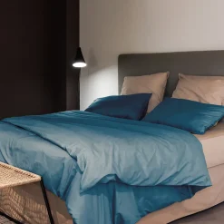 Linnea Drap housse PALACE pur coton lavé 180x200 cm bonnet 35 cm uni bleu marine Sale