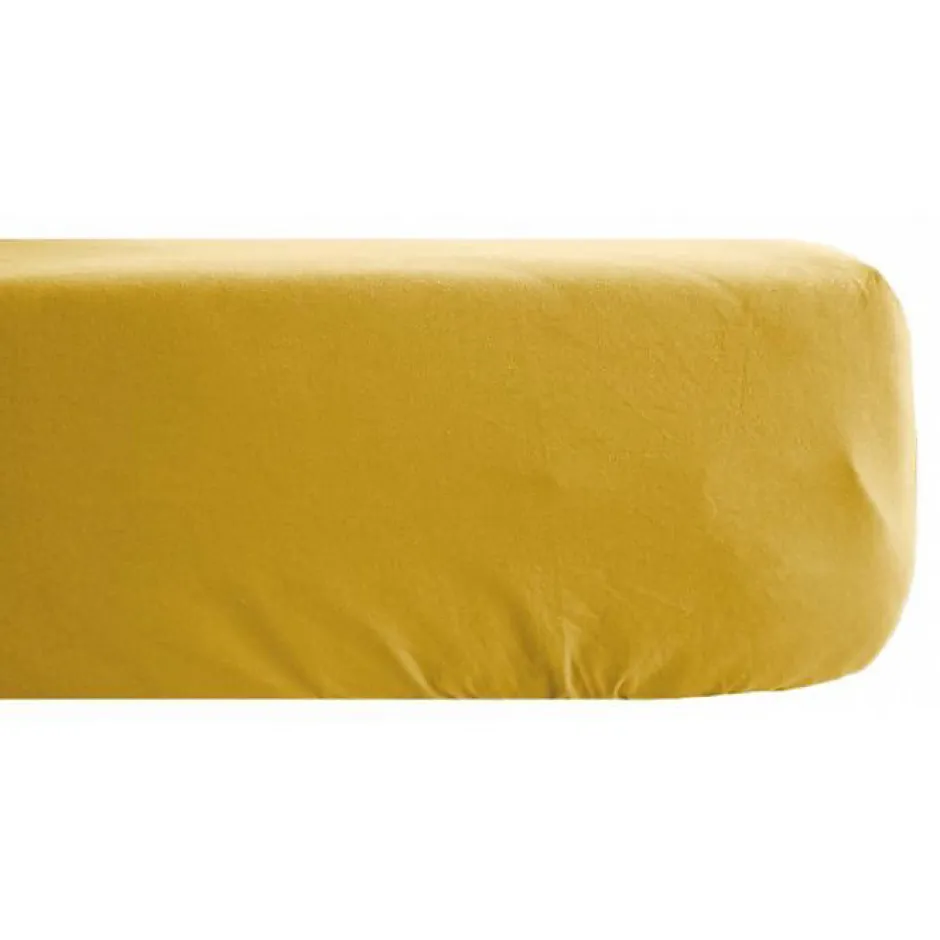 Vent Du Sud Drap housse Palace pur coton teint lavé 63 fils/cm² - Palace Curry - 160 x 200 cm bonnet de 35 cm Clearance