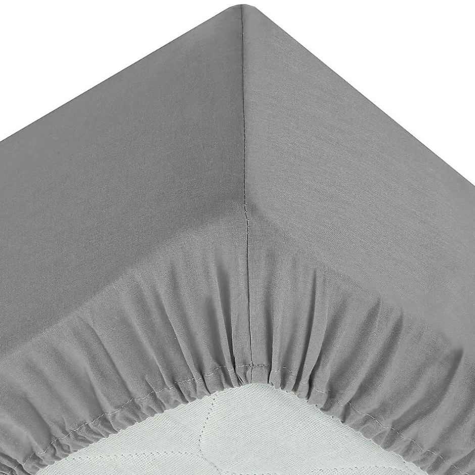 Eden Drap housse percale de coton uni 160 x 200 cm Harmonie gris