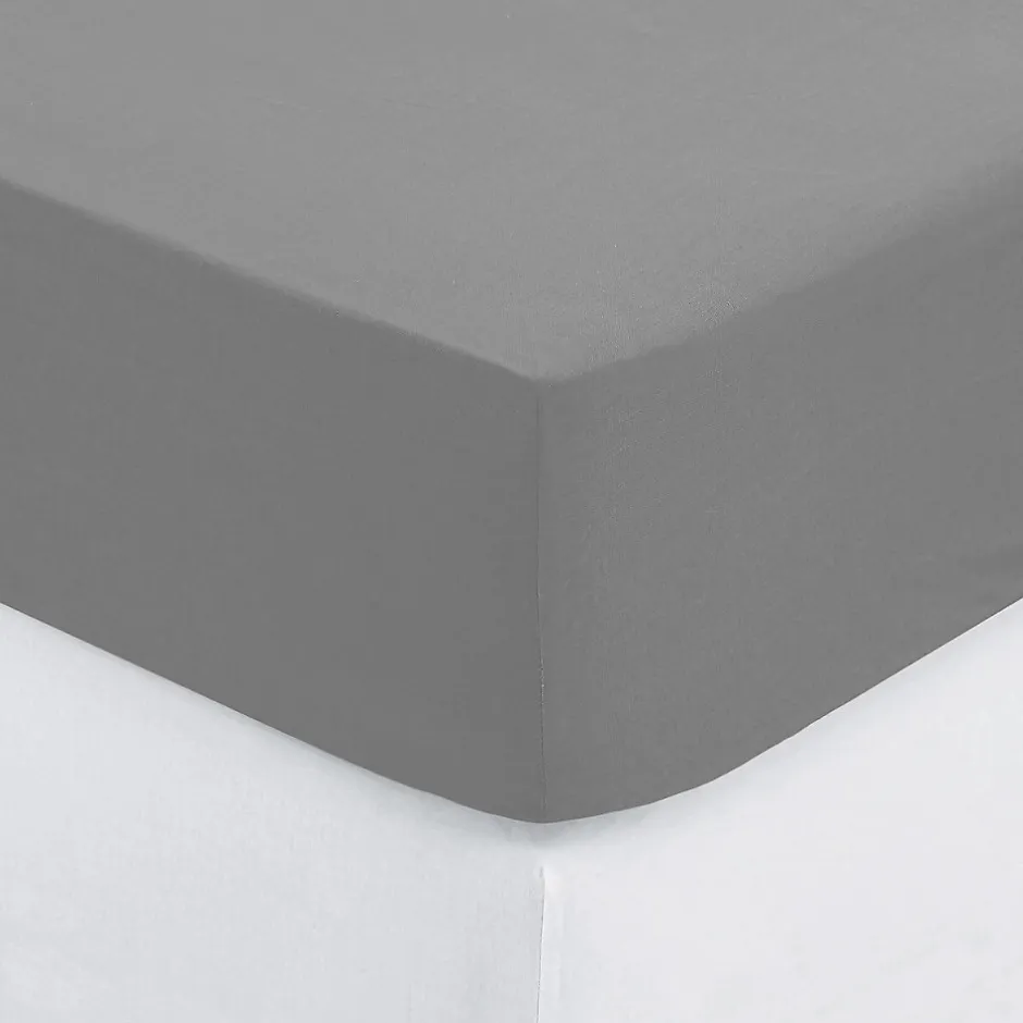 Eden Drap housse percale de coton uni 180 x 200 cm Harmonie gris