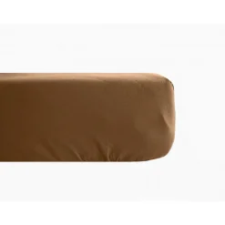 Vent Du Sud Drap housse percale pur coton peigné longues fibres 80 fils/cm² avec bonnet de 35 cm - Cognac - 180 x 200 cm bonnet de