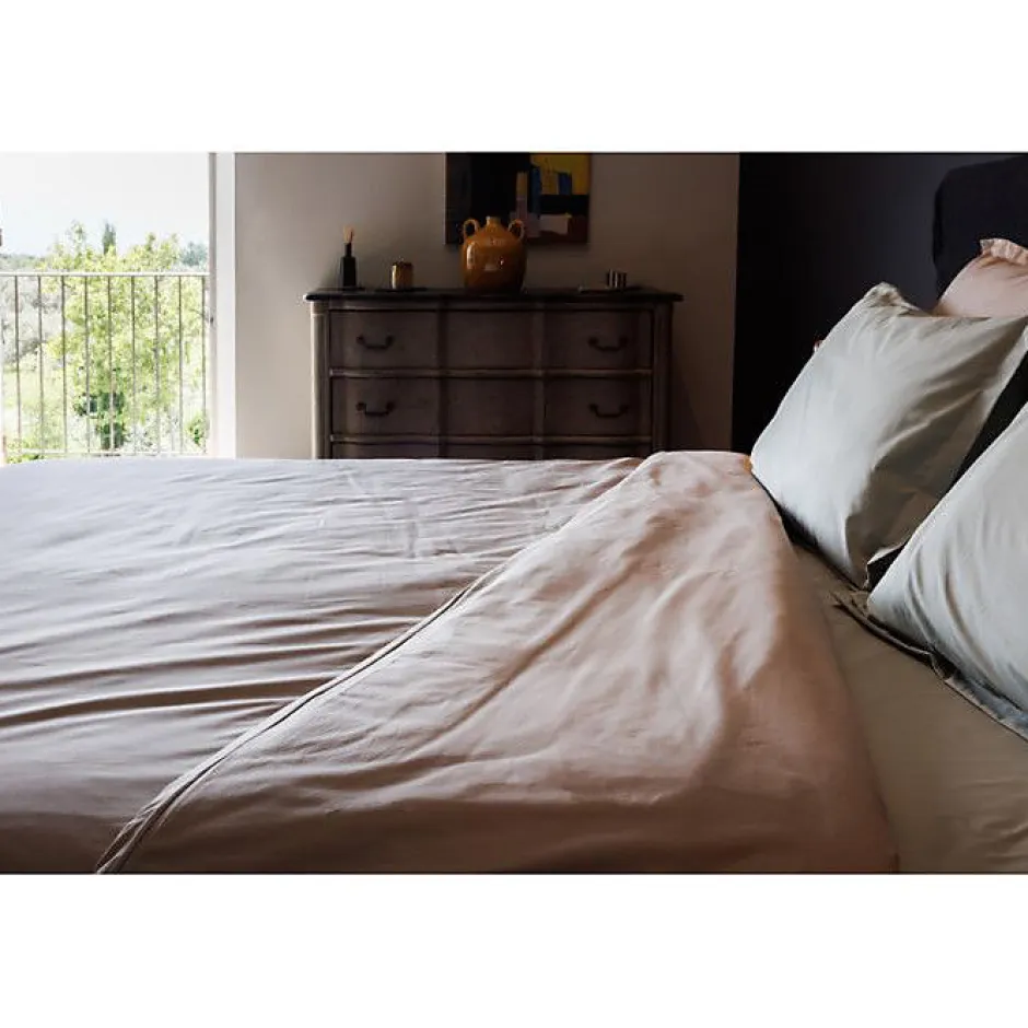 Vent Du Sud Drap housse percale pur coton peigné longues fibres 80 fils/cm² avec bonnet de 35 cm - Ivoire - 180 x 200 cm bonnet de
