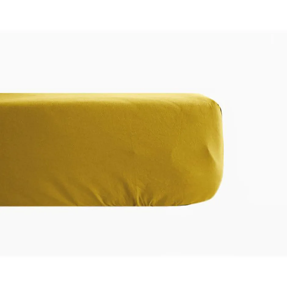 Vent Du Sud Drap housse percale pur coton peigné longues fibres 80 fils/cm² avec bonnet de 35 cm - Moutarde - 80 x 200 cm bonnet d Clearance
