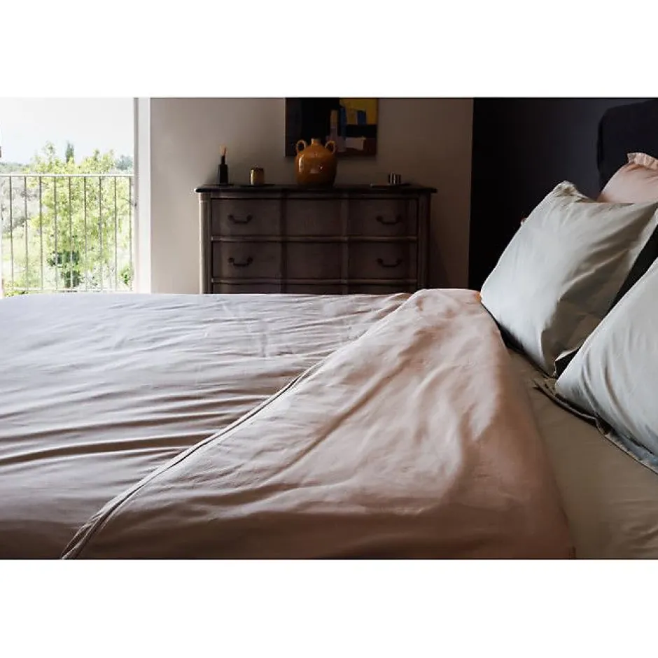 Vent Du Sud Drap housse percale pur coton peigné longues fibres 80 fils/cm² avec bonnet de 35 cm - Cognac - 160 x 200 cm bonnet de Outlet