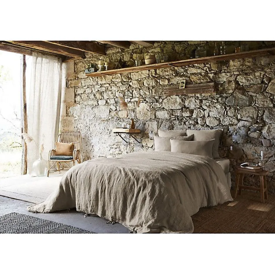 L'Effet Papillon Drap housse "Soline" toutes dimensions Lin lavé - Soline Sable - 180 x 200 cm bonnet de 30 cm Discount