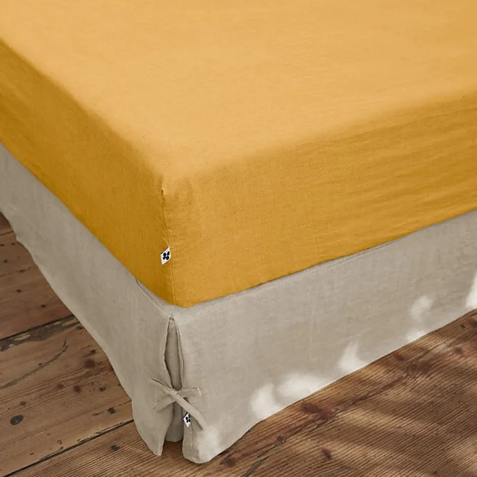L'Effet Papillon Drap housse "Soline" toutes dimensions Lin lavé - Soline Miel - 160 x 200 cm bonnet de 30 cm