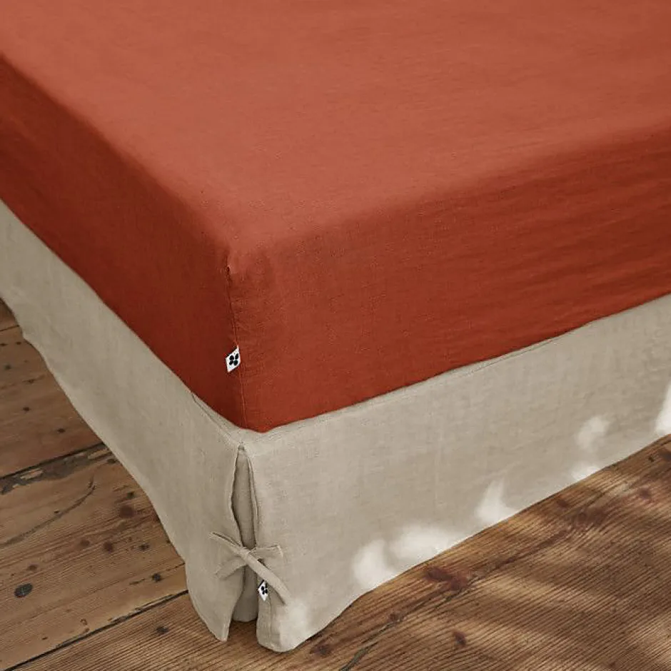L'Effet Papillon Drap housse "Soline" toutes dimensions Lin lavé - Soline Paprika - 160 x 200 cm bonnet de 30 cm