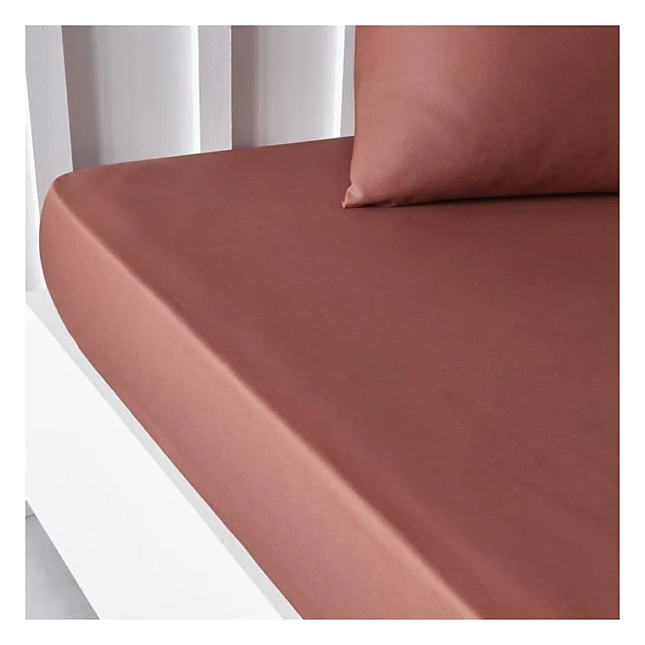 Todays Tools Drap housse TODAY Essential - 140 x 190 cm - 2 personnes - 100% Coton uni - Terracotta Hot
