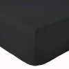 Tradilinge Drap Housse Uni bonnet 30 cm 100% Coton (180x190 cm - Noir)
