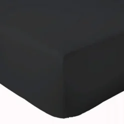 Tradilinge Drap Housse Uni bonnet 30 cm 100% Coton (90x190 cm - Noir)