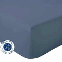 Tradilinge Drap Housse Uni bonnet 30 cm 100% Coton (180x190 cm - Bleu Marine)