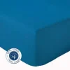 Tradilinge Drap Housse Uni bonnet 30 cm 100% Coton (180x190 cm - Bleu Encre)