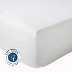 Tradilinge Drap Housse Uni bonnet 30 cm 100% Coton (180x190 cm - Blanc) New