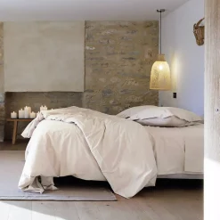 Linnea Drap housse uni 90x200 cm bonnet 35 cm percale de coton MANOIR blanc Naturel