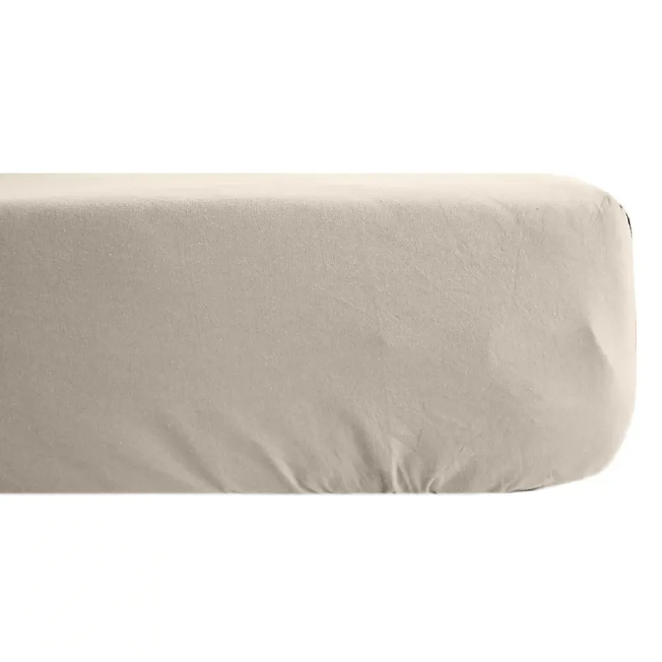 Linnea Drap housse uni 180x200 cm bonnet 35 cm percale de coton MANOIR beige Lin Hot