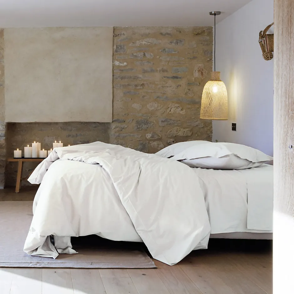 Linnea Drap housse uni 140x190 cm bonnet 35 cm percale de coton MANOIR blanc Neige