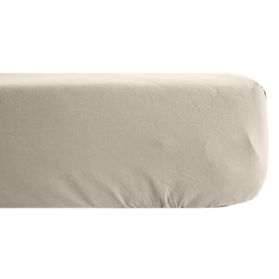 Linnea Drap housse uni 160x200 cm bonnet 35 cm percale de coton MANOIR beige Lin