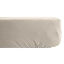 Linnea Drap housse uni 120x190 cm bonnet 35 cm percale de coton MANOIR beige Lin