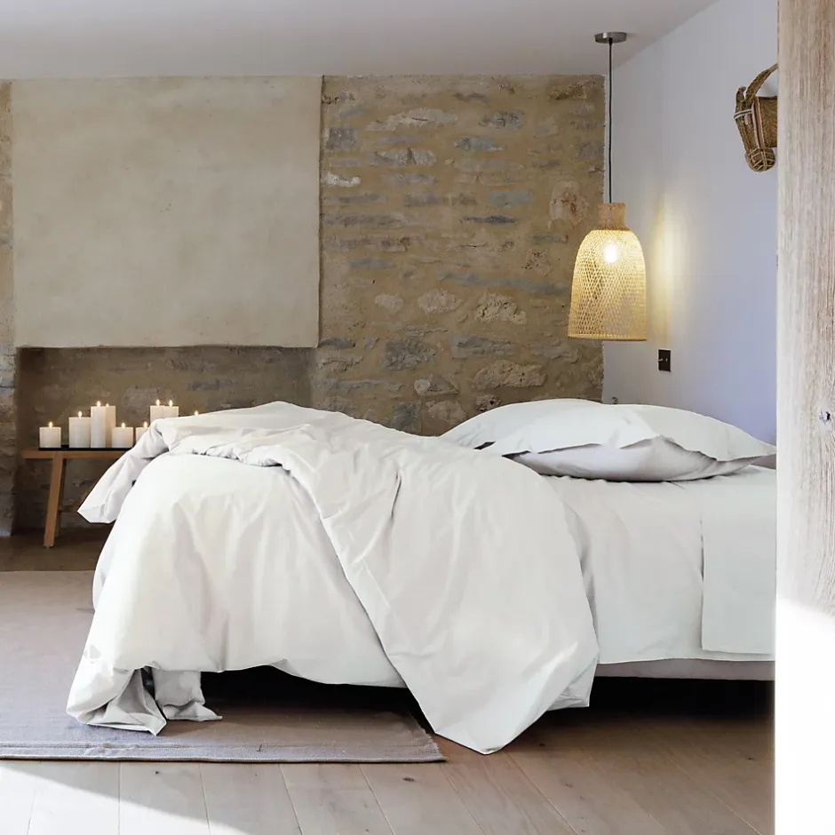 Linnea Drap housse uni 160x200 cm bonnet 35 cm percale de coton MANOIR blanc Neige Clearance