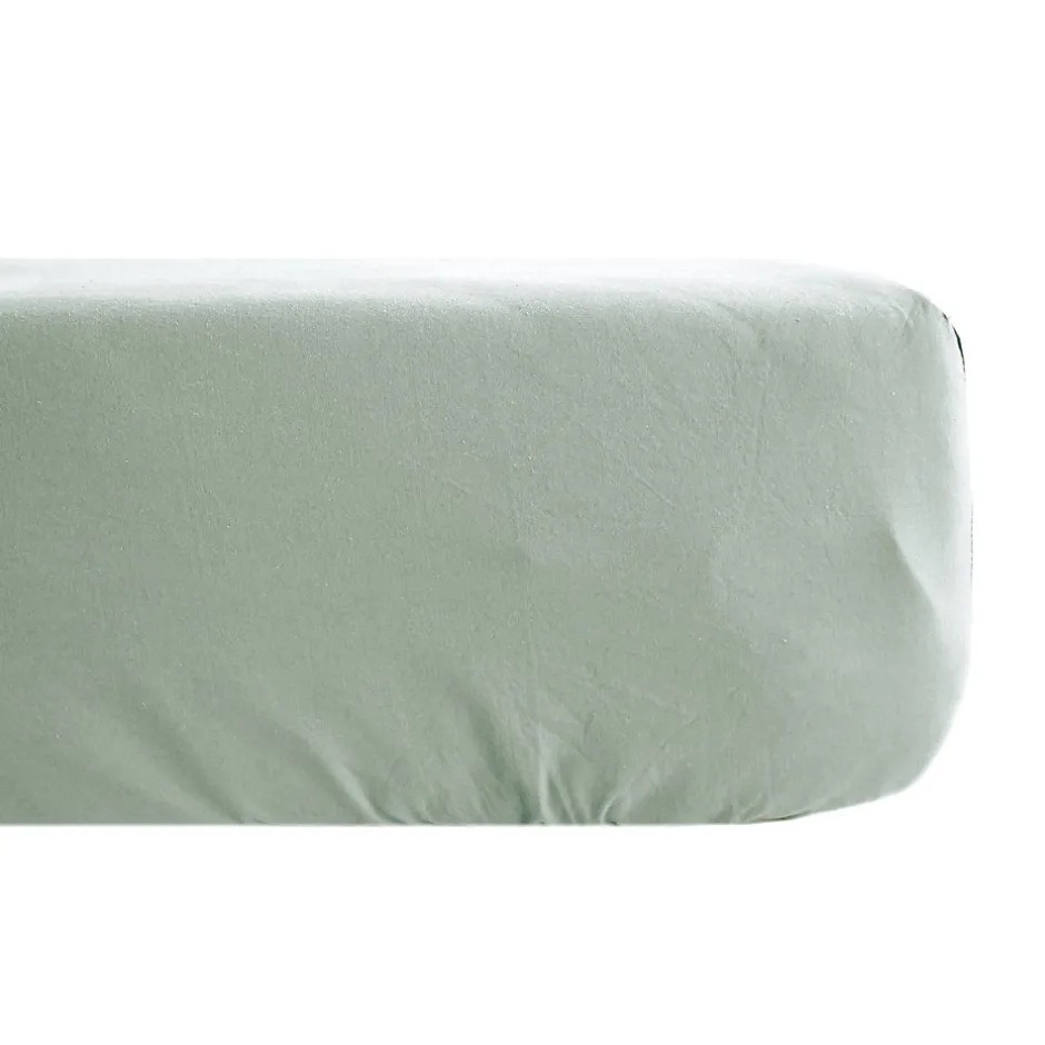 Linnea Drap housse uni 160x200 cm bonnet 35 cm percale de coton MANOIR vert Lichen