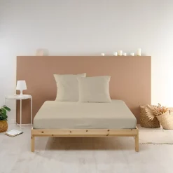 Bleu Calin Drap Housse uni 140x190cm PERCALE LIN