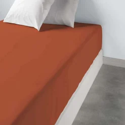Housse De Rêve Drap housse 90x190 +35 cm 100% Coton 57 fils Terracotta