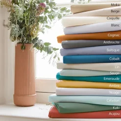 Linnea Drap housse 180x200 cm bonnet 30 cm percale de coton PASSION PERCALE vert Kaki Discount