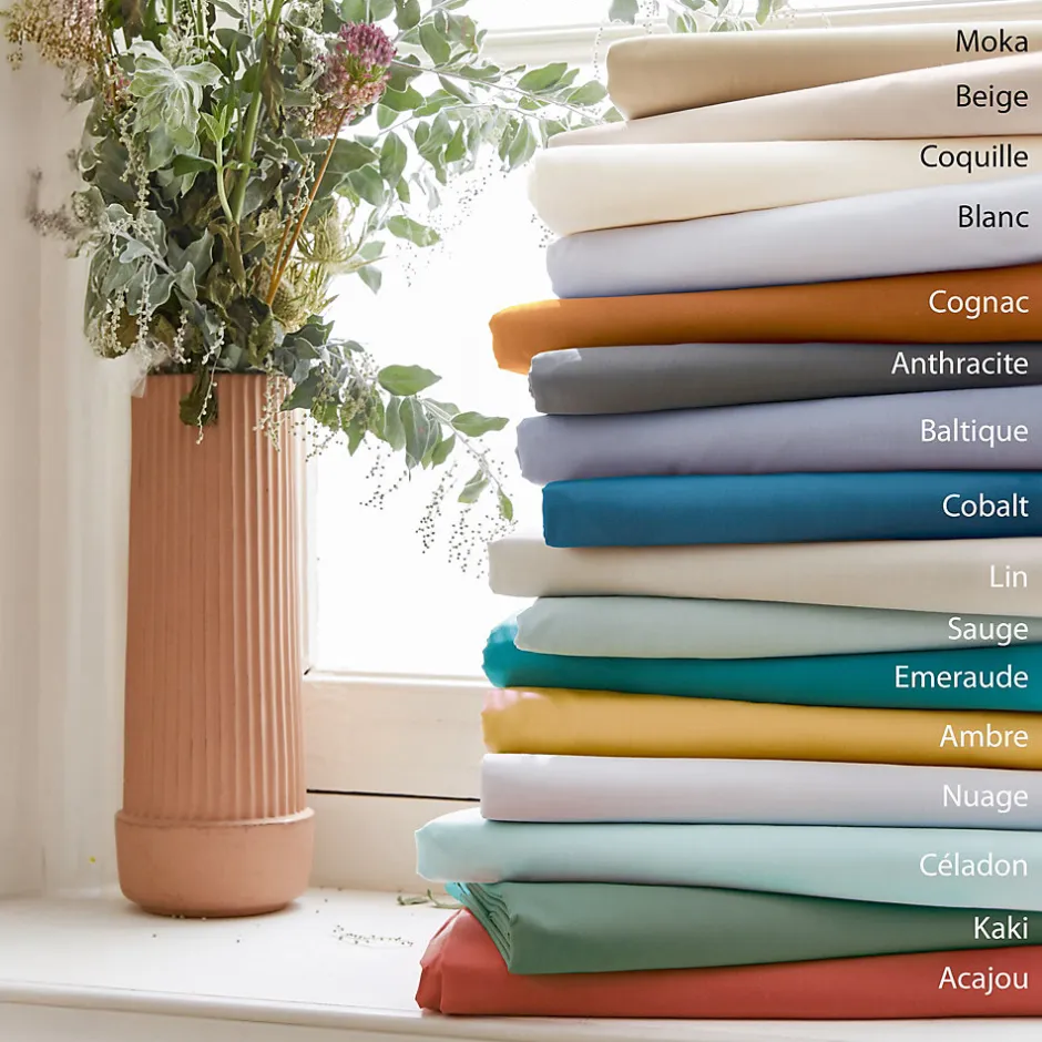 Linnea Drap housse 200x200 cm bonnet 30 cm percale de coton PASSION PERCALE beige Lin