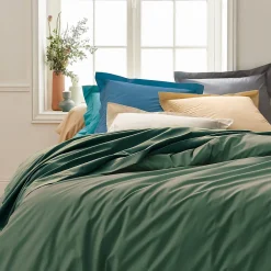 Linnea Drap housse 160x200 cm bonnet 40 cm percale de coton PASSION PERCALE vert Kaki