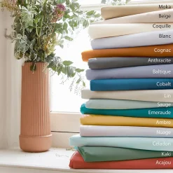 Linnea Drap housse 160x200 cm bonnet 40 cm percale de coton PASSION PERCALE vert Kaki