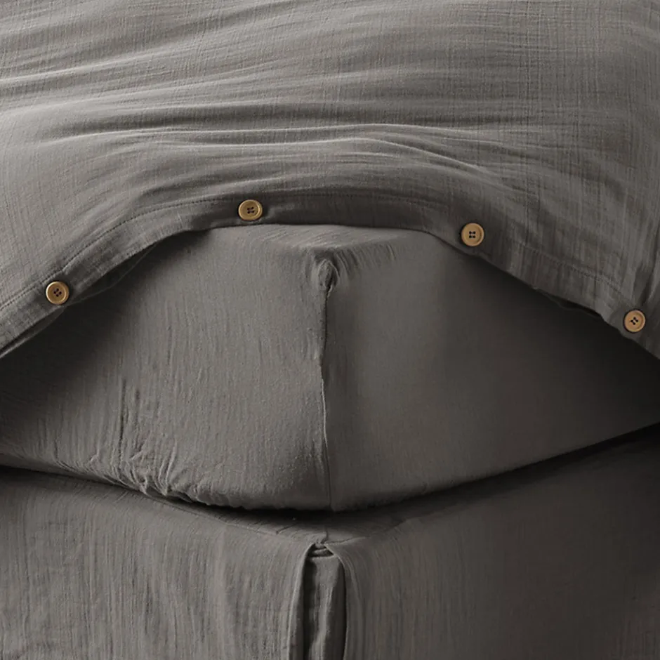 Housse De Rêve Drap housse 140x190 cm en Gaze de coton Granit
