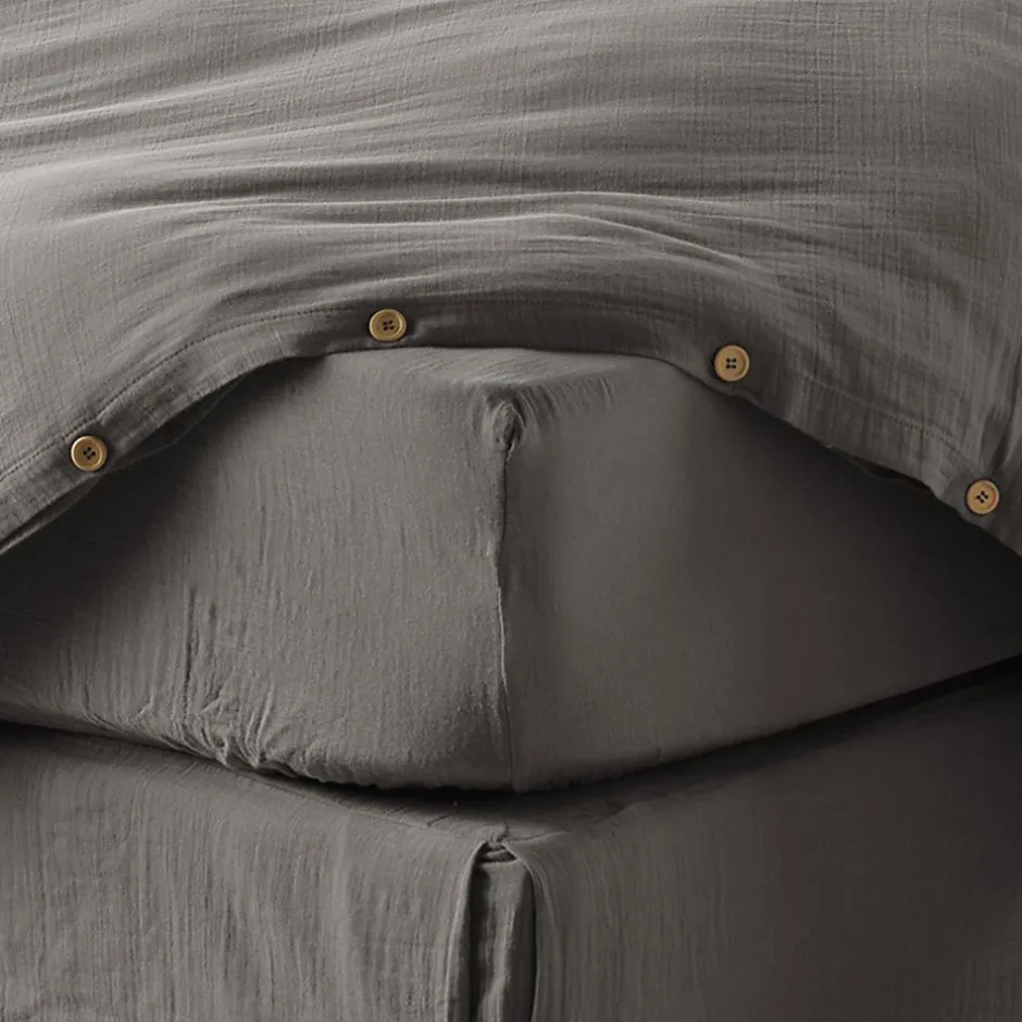 Housse De Rêve Drap housse 140x190 cm en Gaze de coton Granit