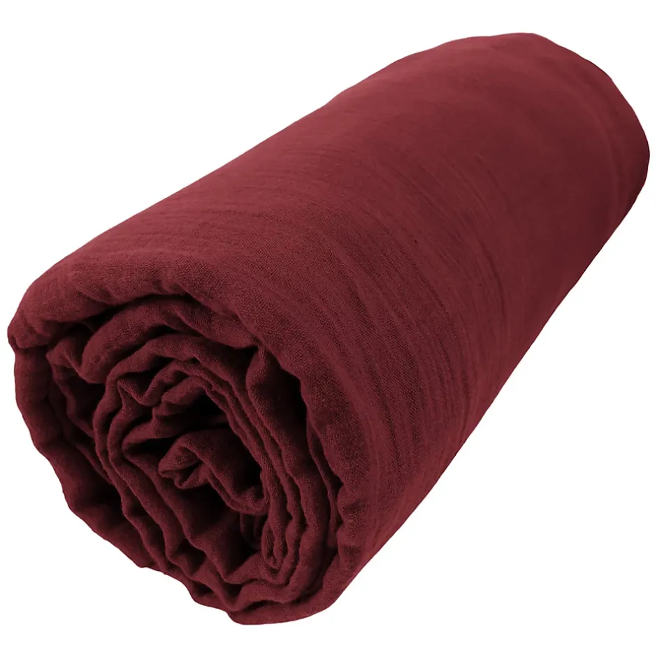 Housse De Rêve Drap housse 90x190 cm en Gaze de coton Lie De Vin Best