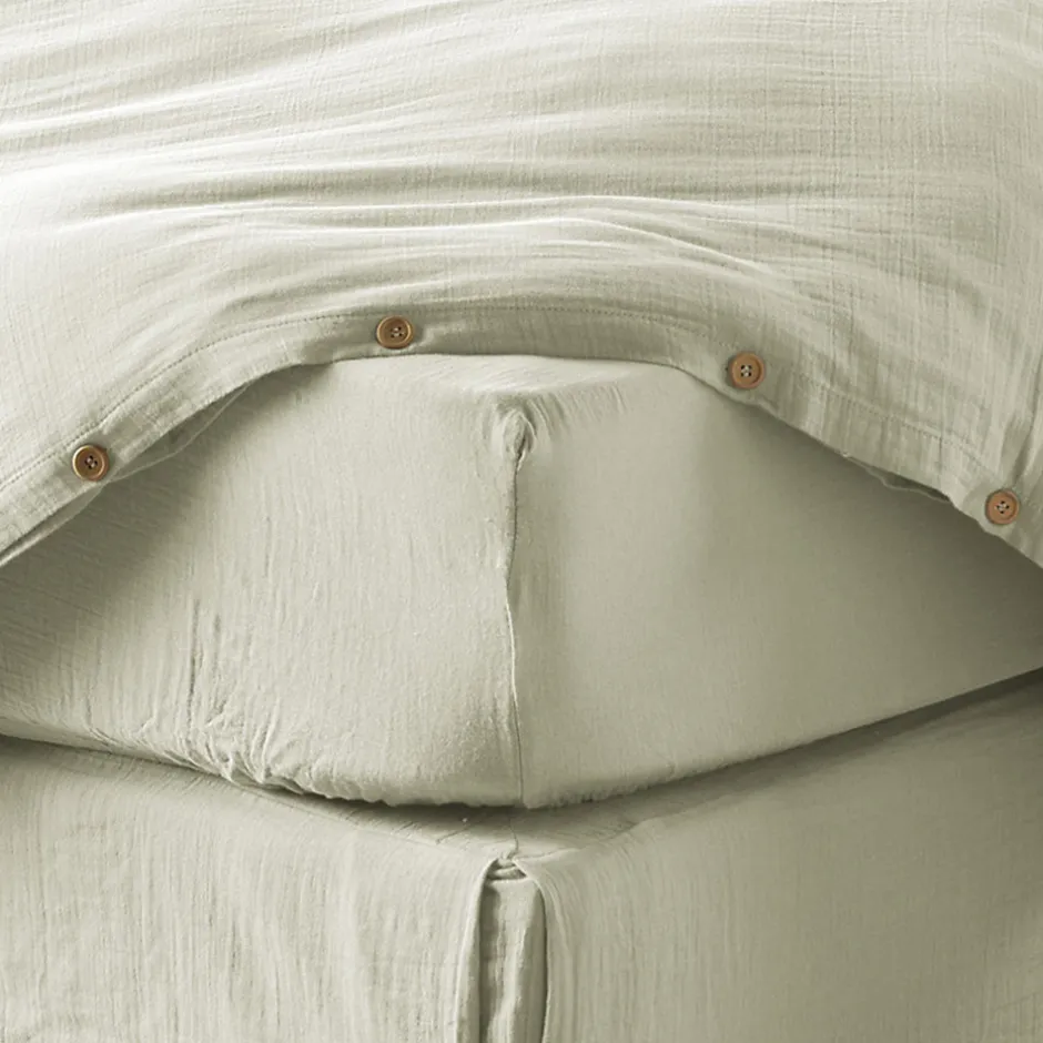 Housse De Rêve Drap housse 160x200 cm en Gaze de coton Vert d'eau