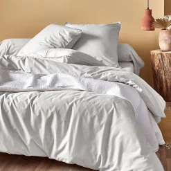 Linnea Drap housse 140x200 cm en percale lavée coton PERKAL blanc Saline bonnet 30 cm