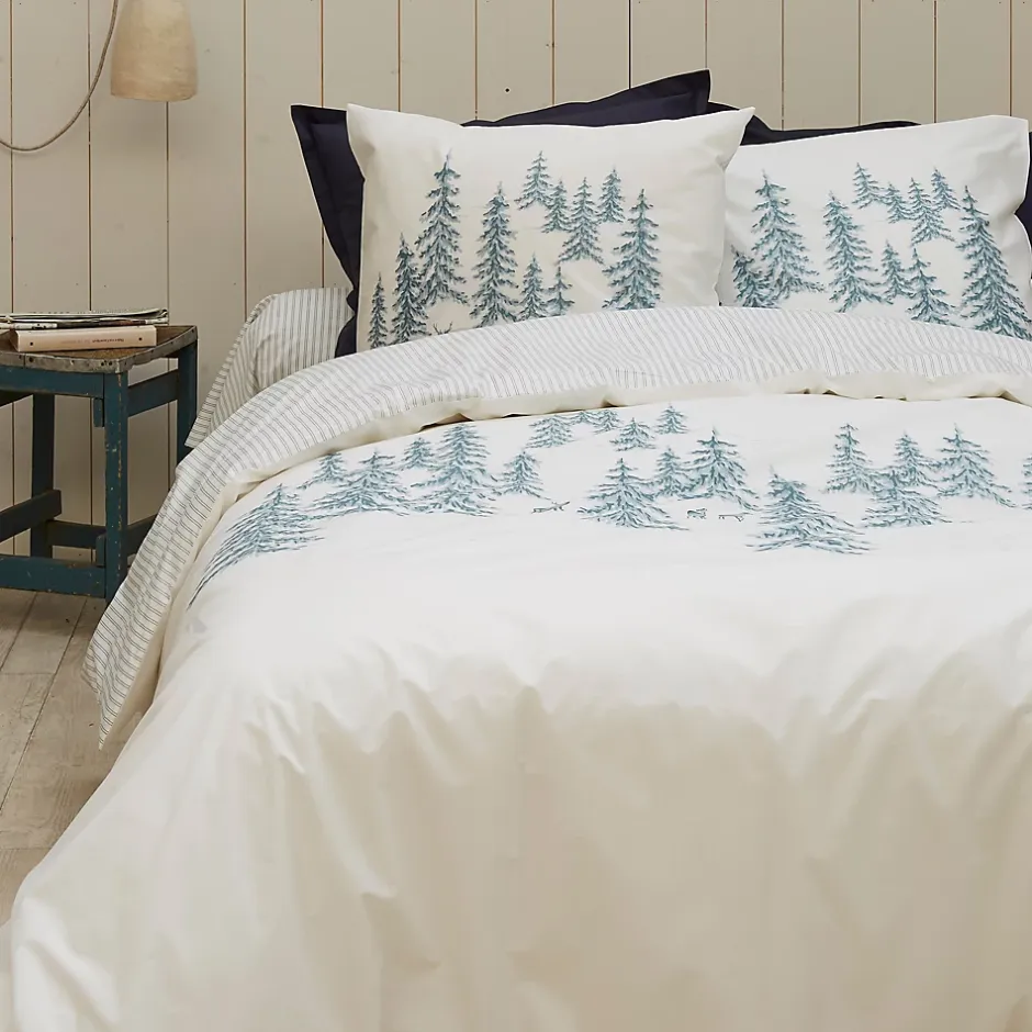 Linnea Drap housse 180x200 cm percale de coton RÉCIT D'HIVER rayures Sale