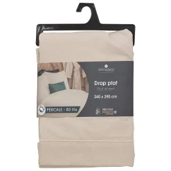 Atmosphera Créateur D'Intérieur Drap plat - percale - beige lin - 240x290 cm - Atmosphera