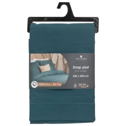 Atmosphera Créateur D'Intérieur Drap plat - percale - bleu - 240x290 cm - Atmosphera