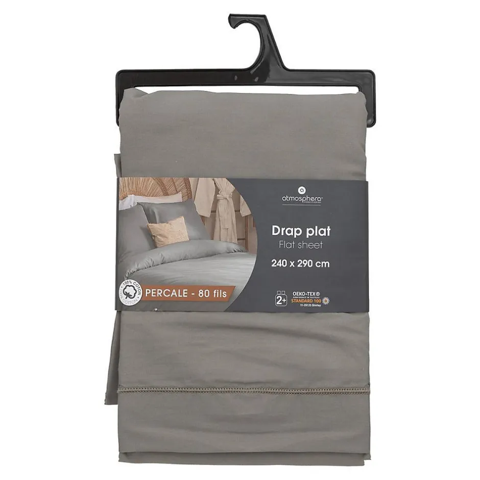 Atmosphera Créateur D'Intérieur Drap plat - percale - gris - 240x290 cm - Atmosphera