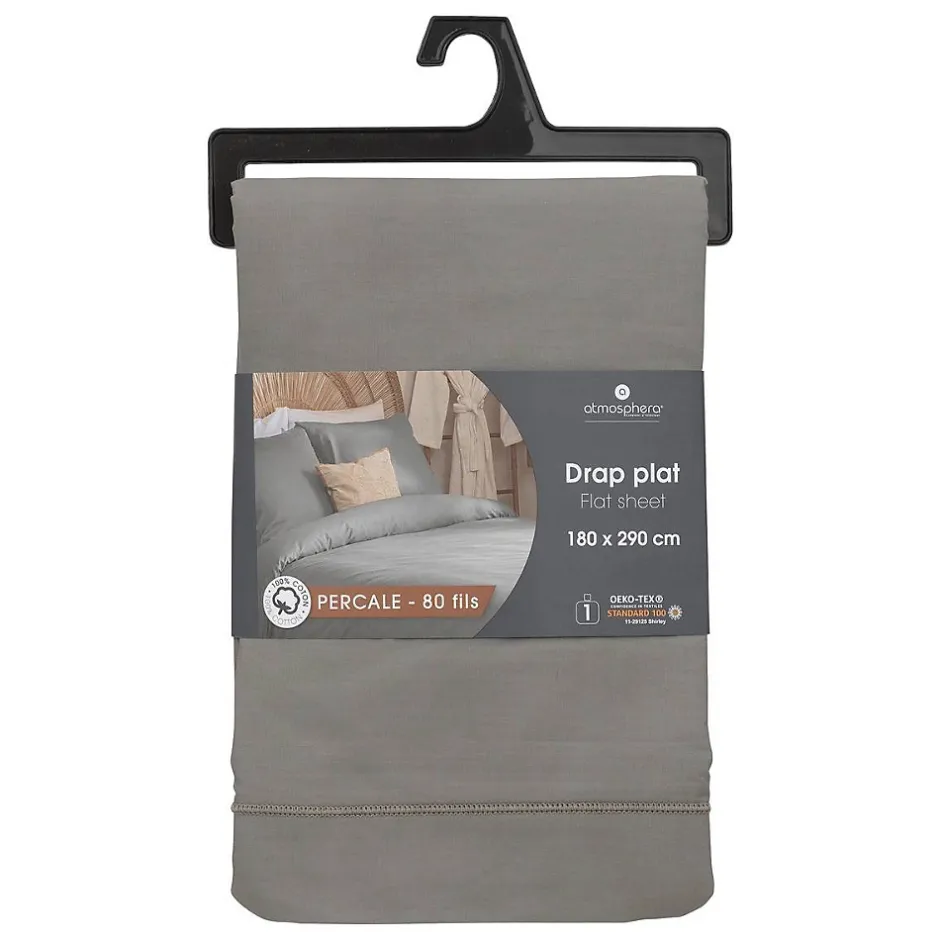 Atmosphera Créateur D'Intérieur Drap plat - percale - gris - 180x290 cm - Atmosphera