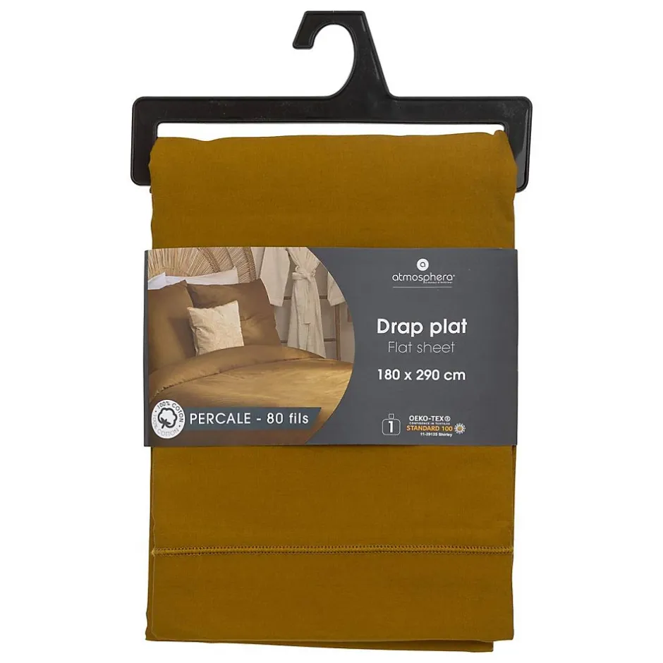 Atmosphera Créateur D'Intérieur Drap plat - percale - mordoré - 180x290 cm - Atmosphera Discount