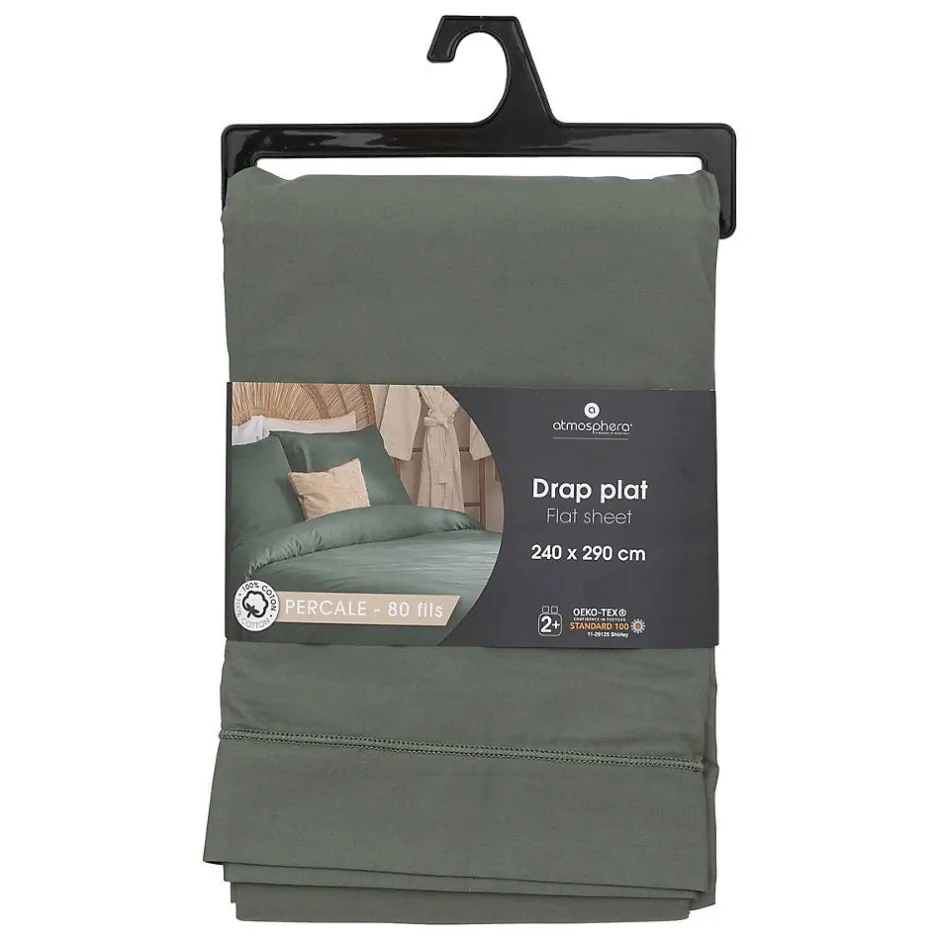 Atmosphera Créateur D'Intérieur Drap plat - percale - vert - 240x290 cm - Atmosphera