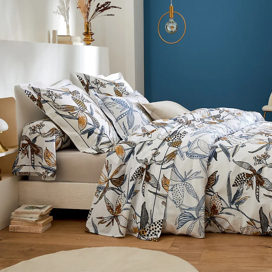 Tradilinge Drap plat aux fleurs exubérantes (280x310 cm - Blanc)