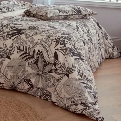 Tradilinge Drap plat aux impressions noires (280x325 cm - Beige)