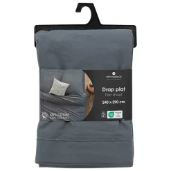Atmosphera Créateur D'Intérieur Drap plat Carina en coton 240x290cm bleu orage - Atmosphera Online