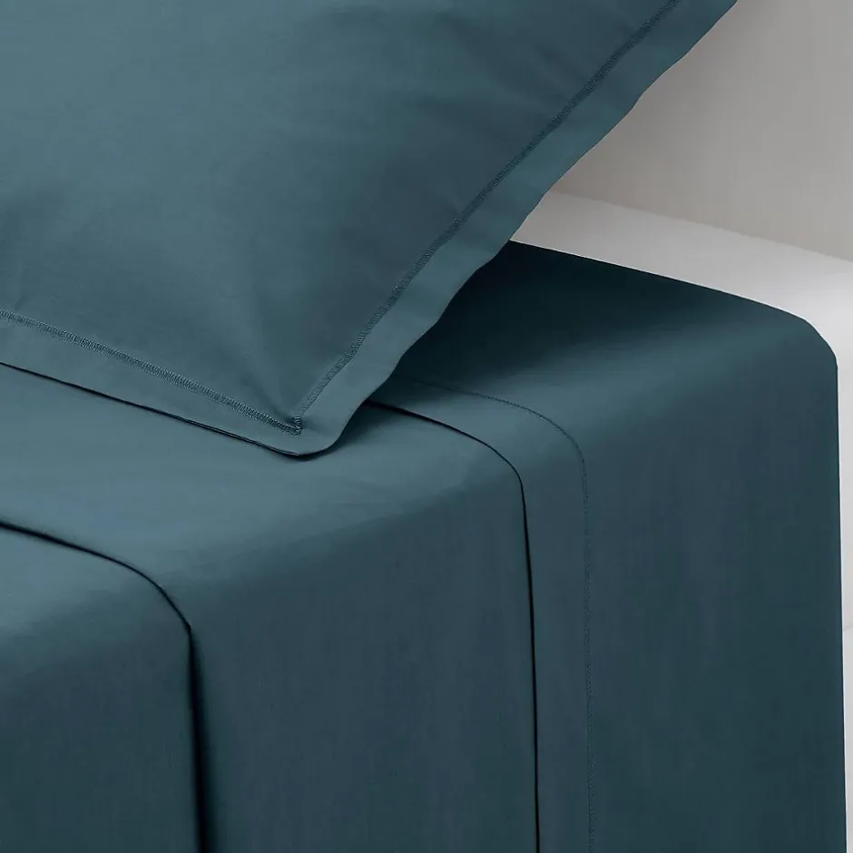 Atmosphera Créateur D'Intérieur Drap plat Carina en coton 240x290cm bleu orage - Atmosphera Online