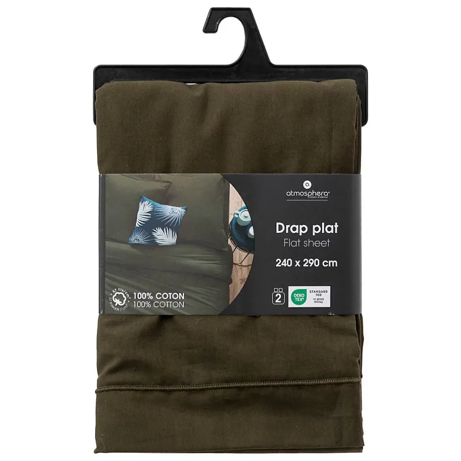 Atmosphera Créateur D'Intérieur Drap plat Carina en coton 240x290cm vert kaki - Atmosphera Clearance