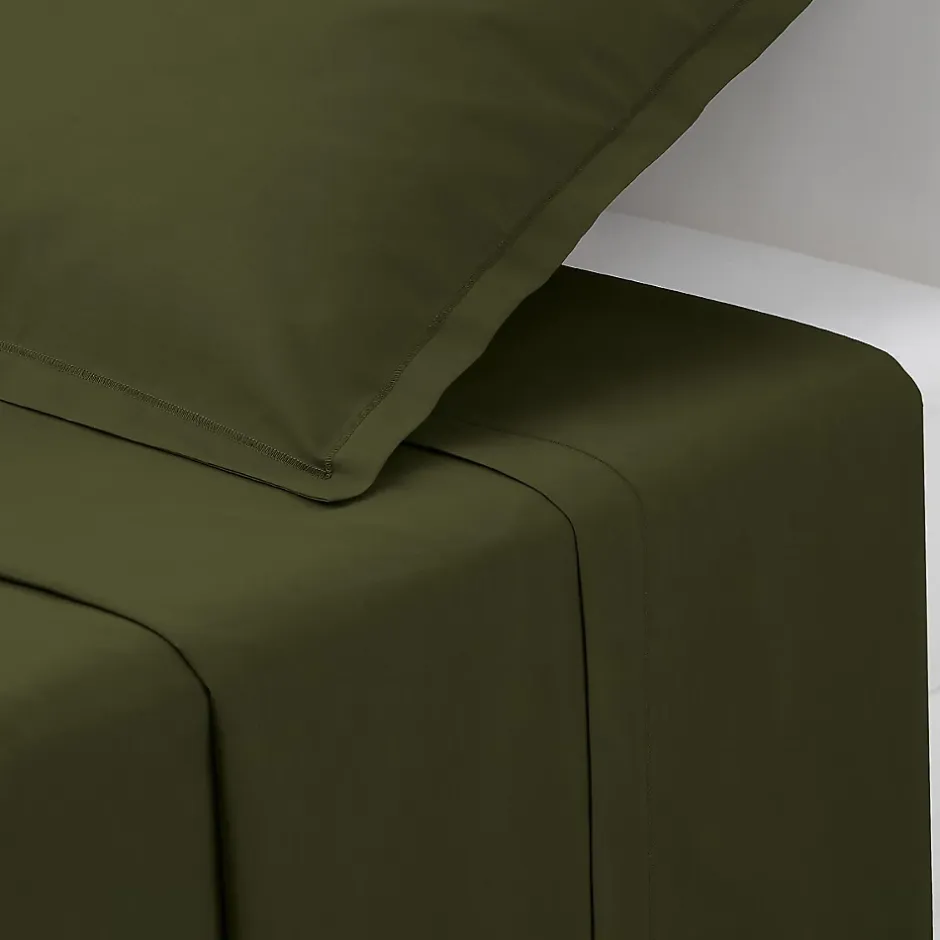 Atmosphera Créateur D'Intérieur Drap plat Carina en coton 240x290cm vert kaki - Atmosphera Clearance